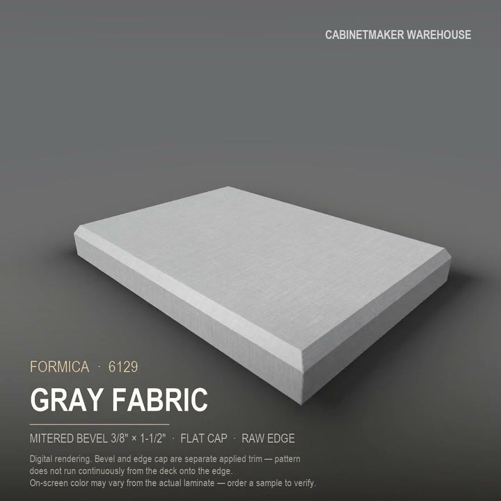 Formica Gray Fabric 6129 laminate on a countertop with a mitered bevel edge