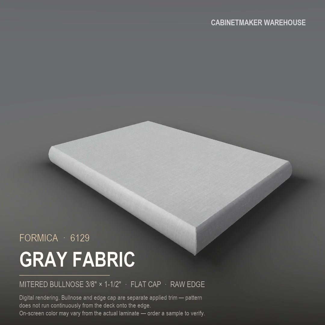 Formica Gray Fabric 6129 laminate on a countertop with a mitered bullnose edge