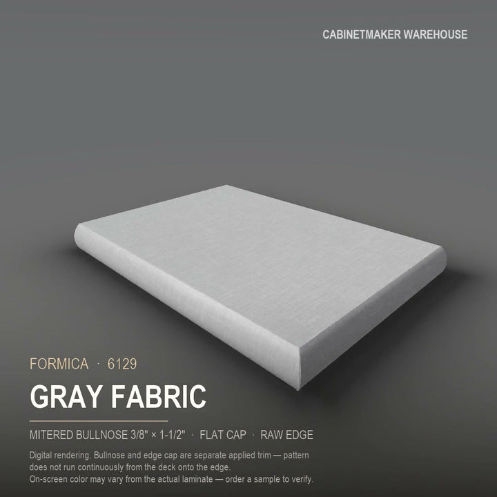 Formica Gray Fabric 6129 laminate on a countertop with a mitered bullnose edge