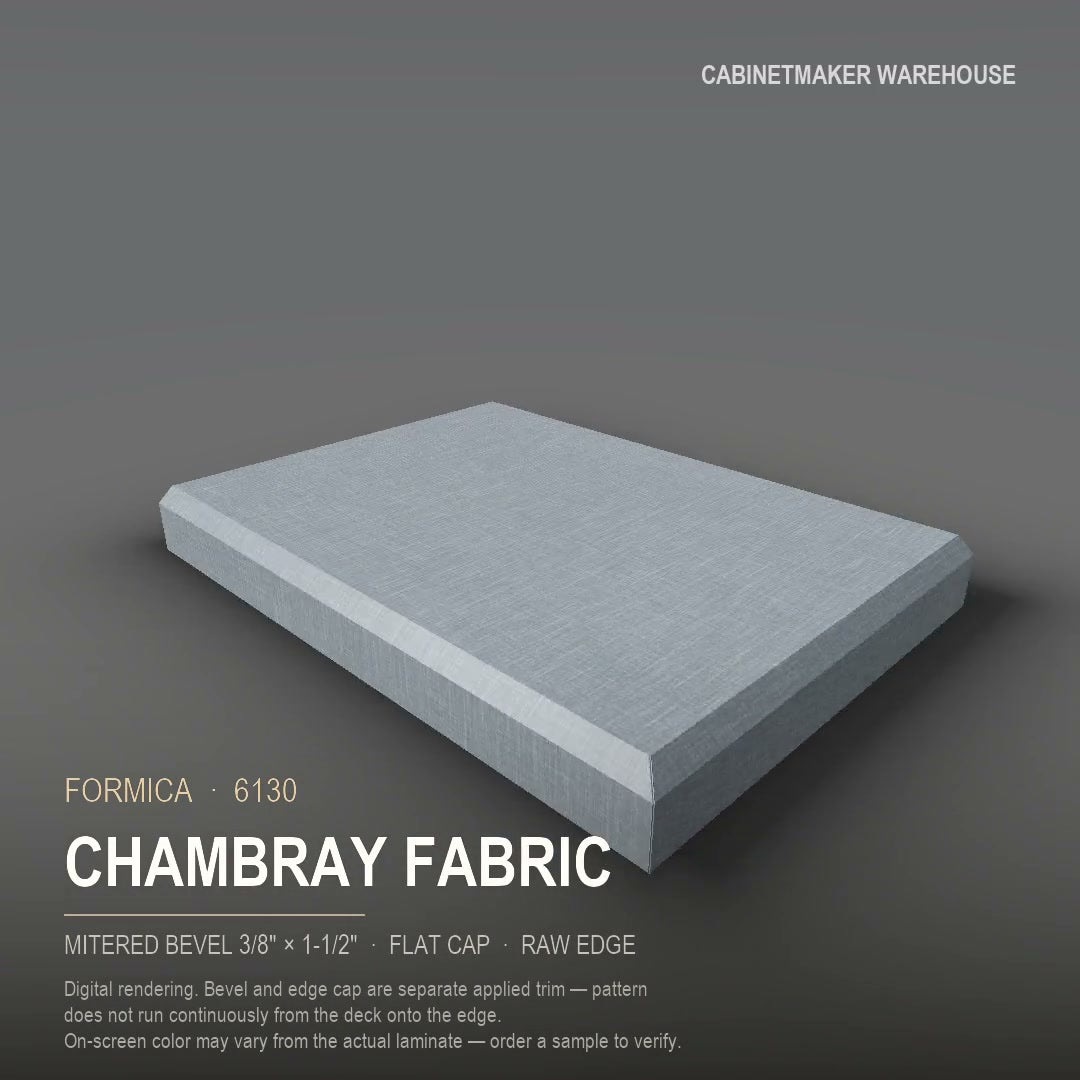 Formica Chambray Fabric 6130 laminate on a countertop with a mitered bevel edge
