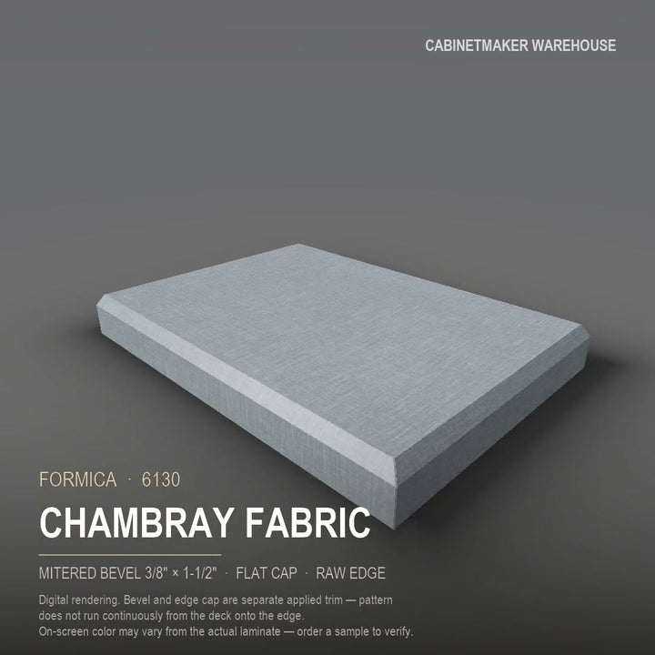 Formica Chambray Fabric 6130 laminate on a countertop with a mitered bevel edge