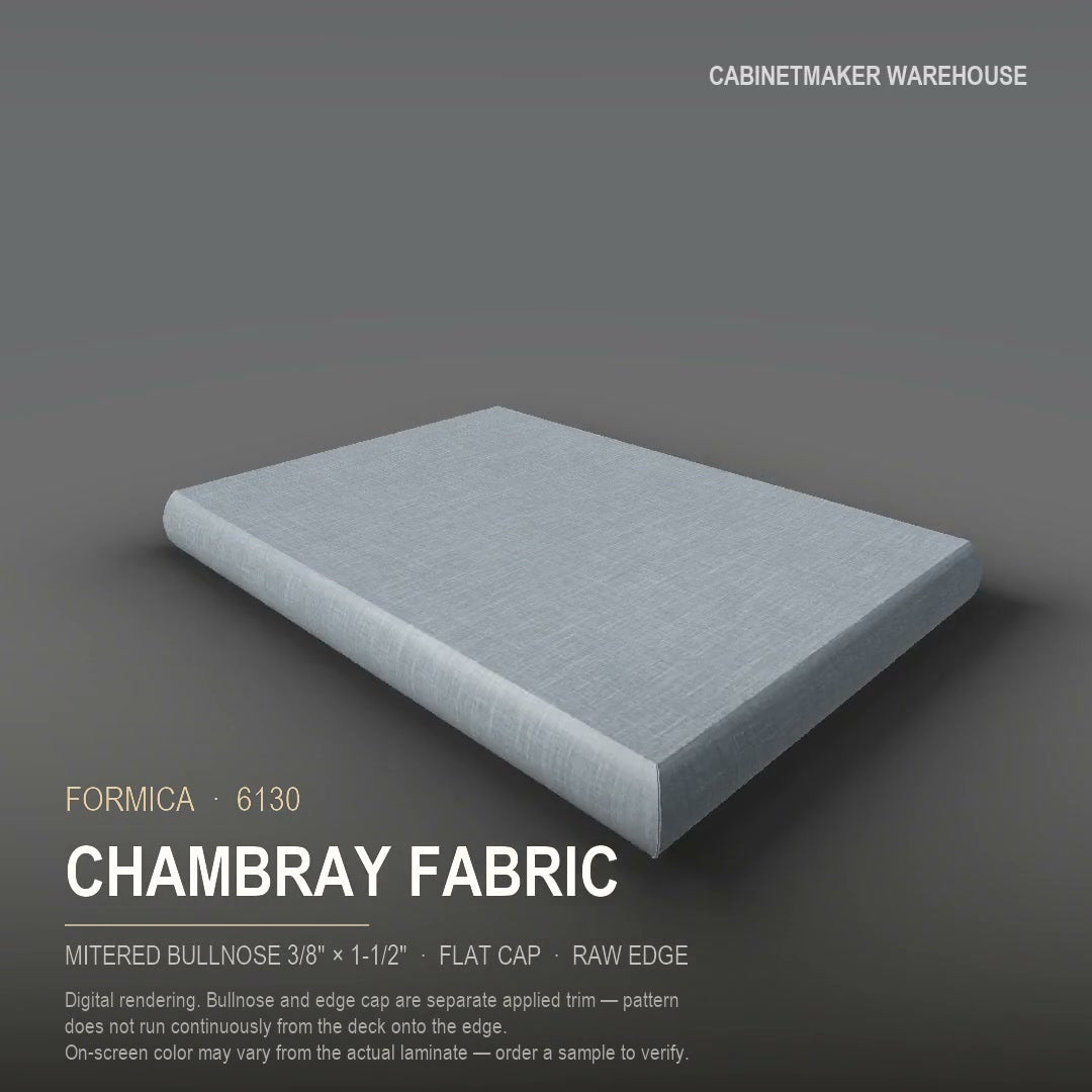 Formica Chambray Fabric 6130 laminate on a countertop with a mitered bullnose edge
