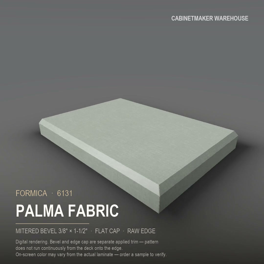 Formica Palma Fabric 6131 laminate on a countertop with a mitered bevel edge