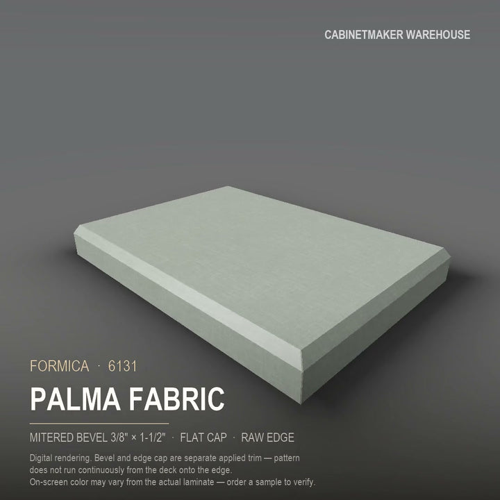 Formica Palma Fabric 6131 laminate on a countertop with a mitered bevel edge