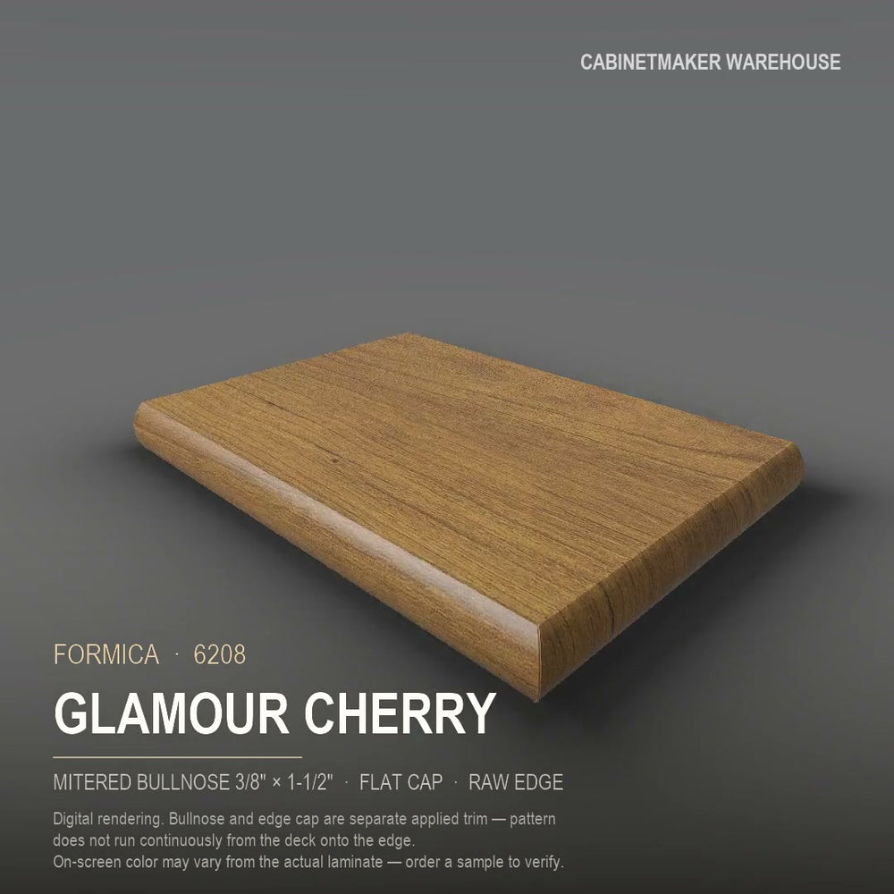 Formica Glamour Cherry 6208 laminate on a countertop with a mitered bullnose edge