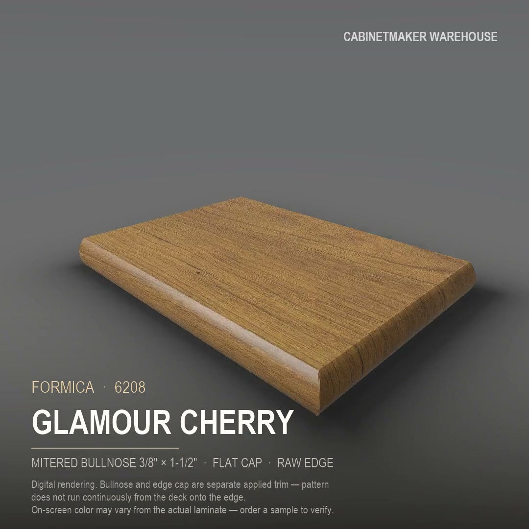 Formica Glamour Cherry 6208 laminate on a countertop with a mitered bullnose edge