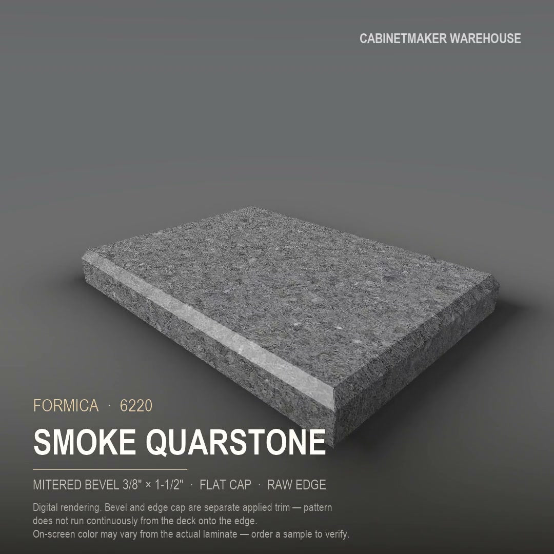 Formica Smoke Quarstone 6220 laminate on a countertop with a mitered bevel edge