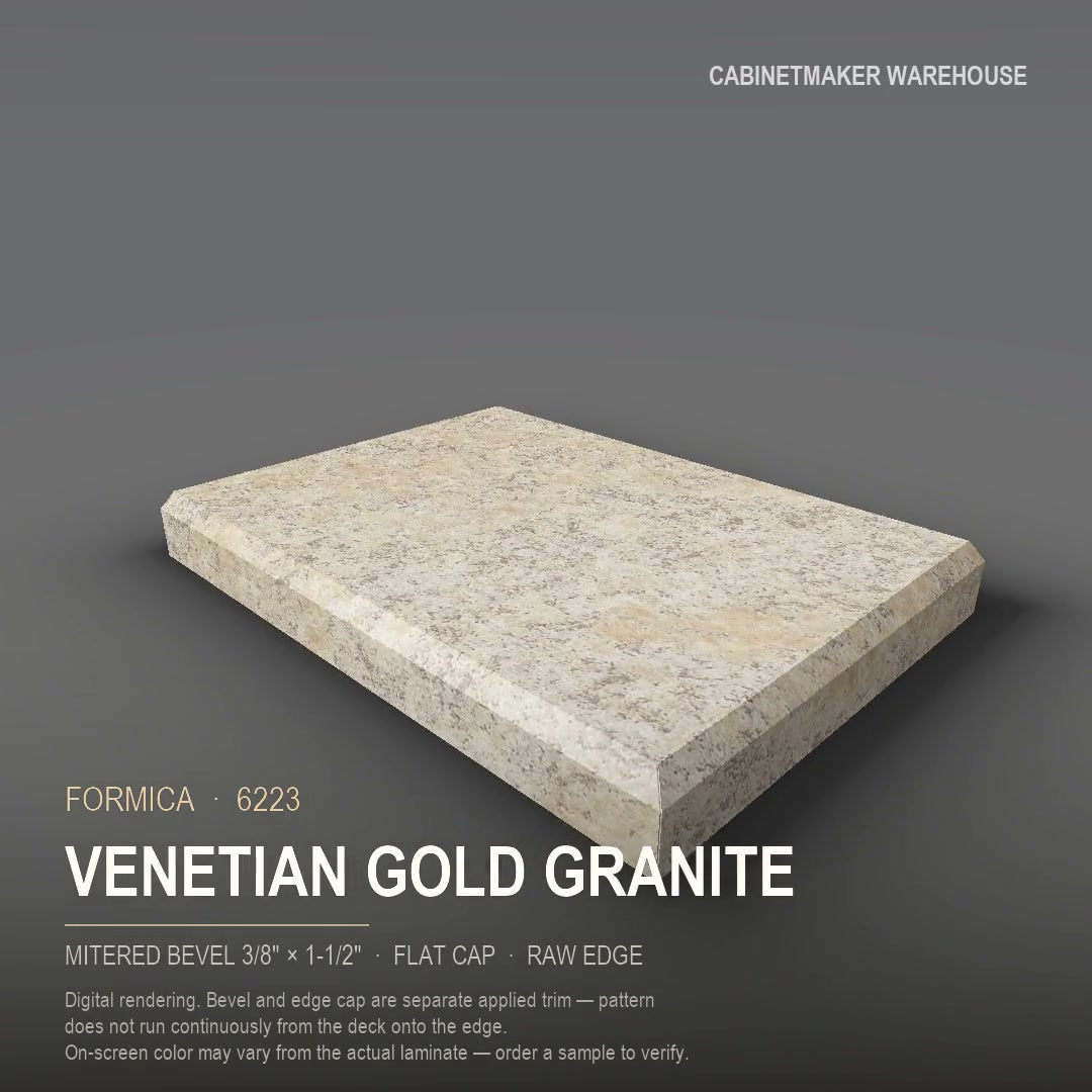 Formica Venetian Gold Granite 6223 laminate on a countertop with a mitered bevel edge