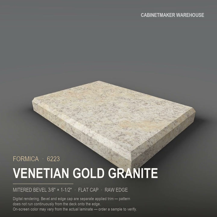 Formica Venetian Gold Granite 6223 laminate on a countertop with a mitered bevel edge