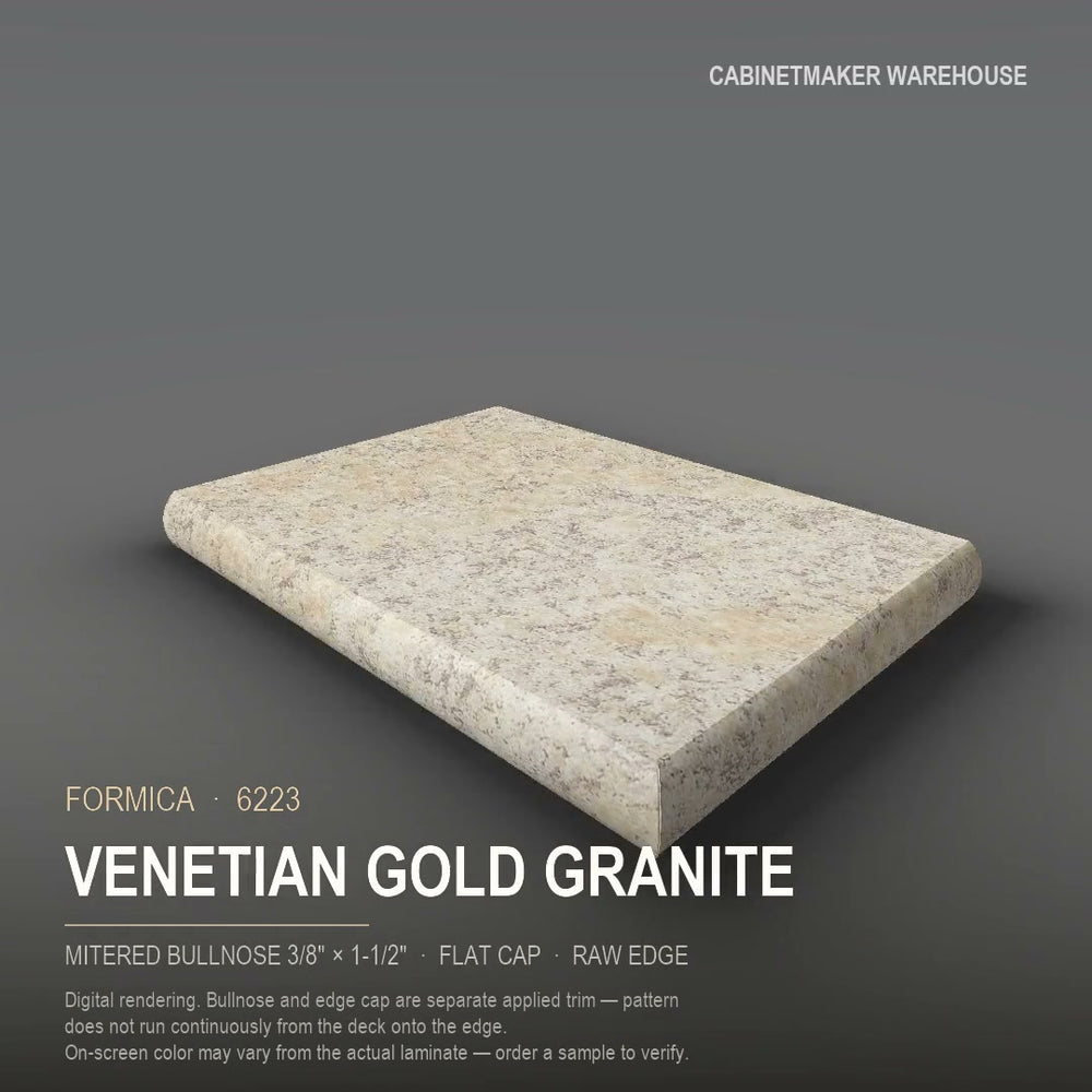 Formica Venetian Gold Granite 6223 laminate on a countertop with a mitered bullnose edge