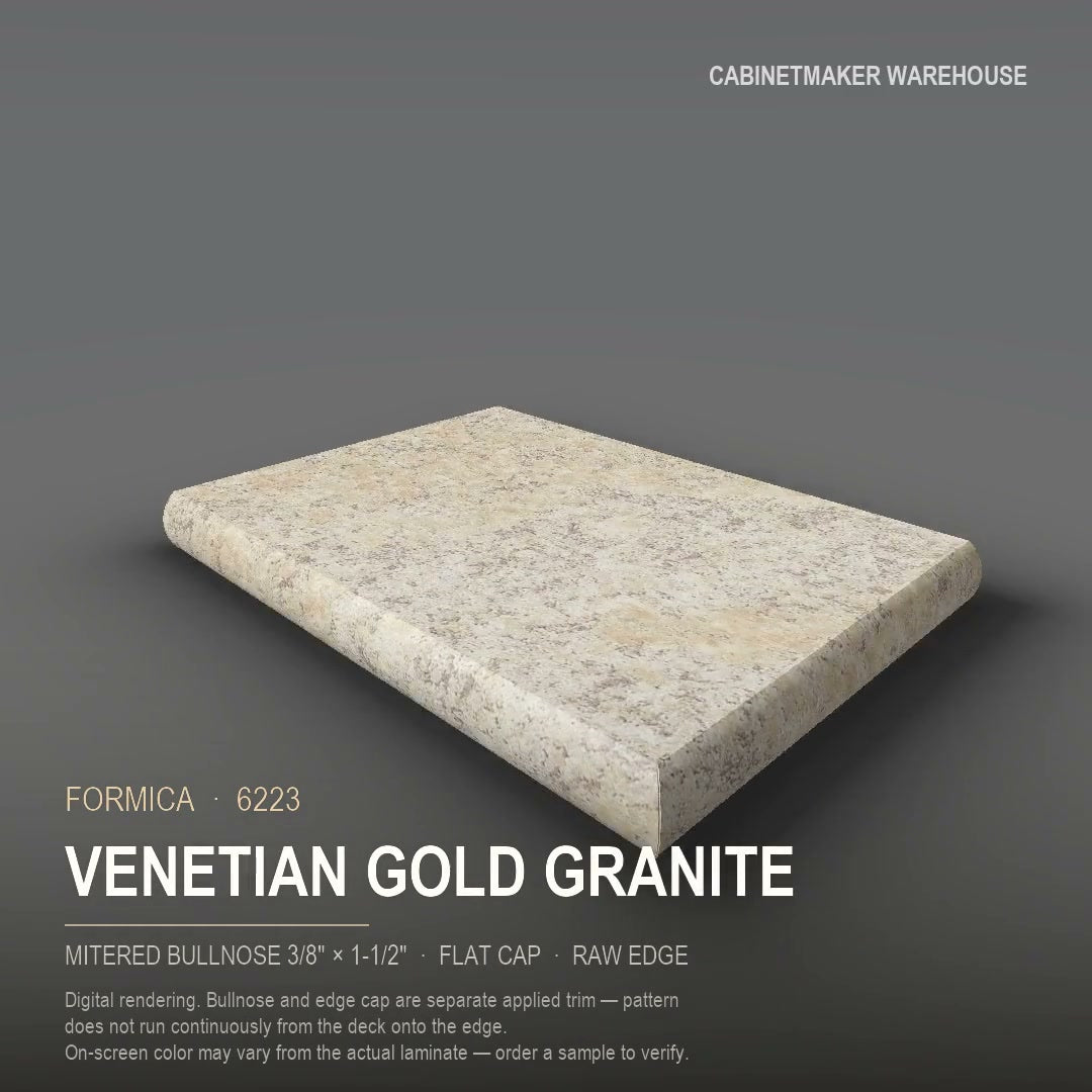 Formica Venetian Gold Granite 6223 laminate on a countertop with a mitered bullnose edge