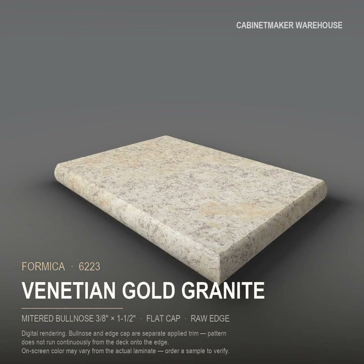 Formica Venetian Gold Granite 6223 laminate on a countertop with a mitered bullnose edge