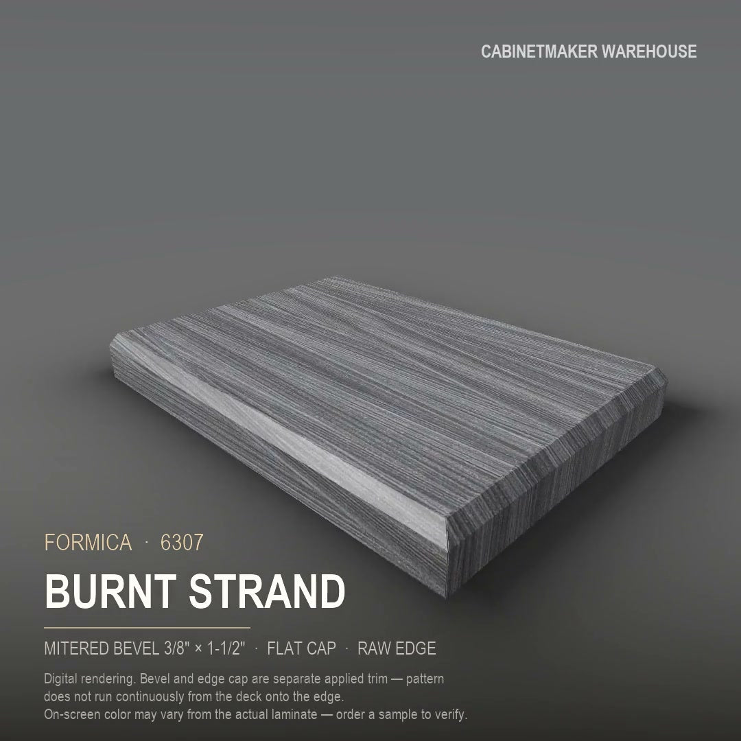 Formica Burnt Strand 6307 laminate on a countertop with a mitered bevel edge