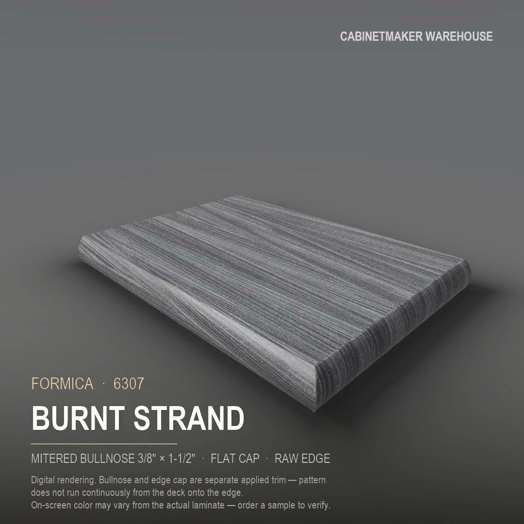 Formica Burnt Strand 6307 laminate on a countertop with a mitered bullnose edge