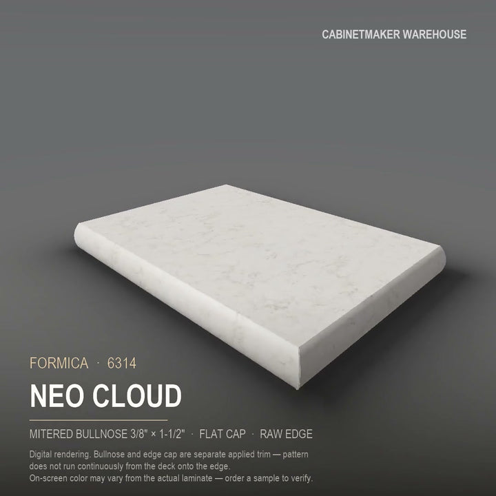 Formica Neo Cloud 6314 laminate on a countertop with a mitered bullnose edge