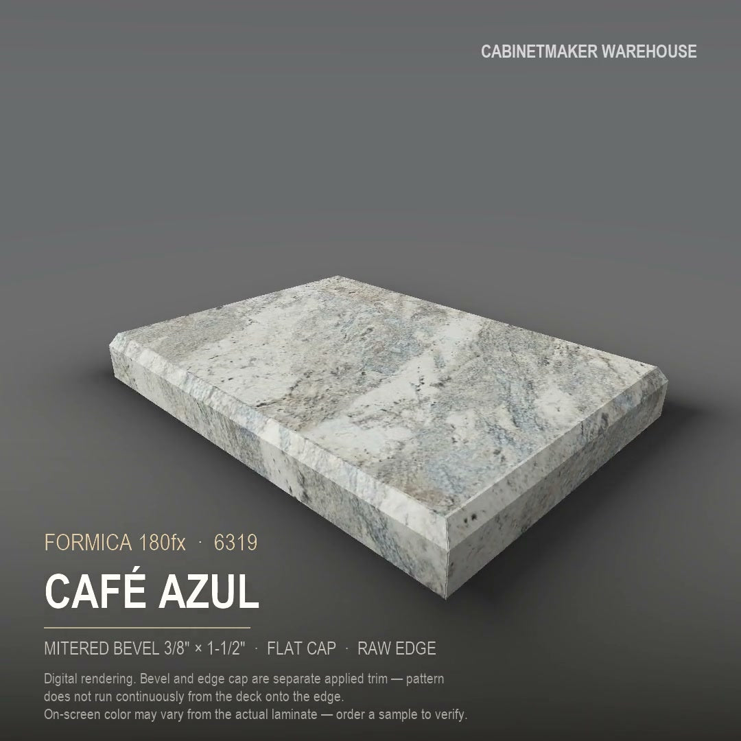 Formica Café Azul 6319 laminate on a countertop with a mitered bevel edge