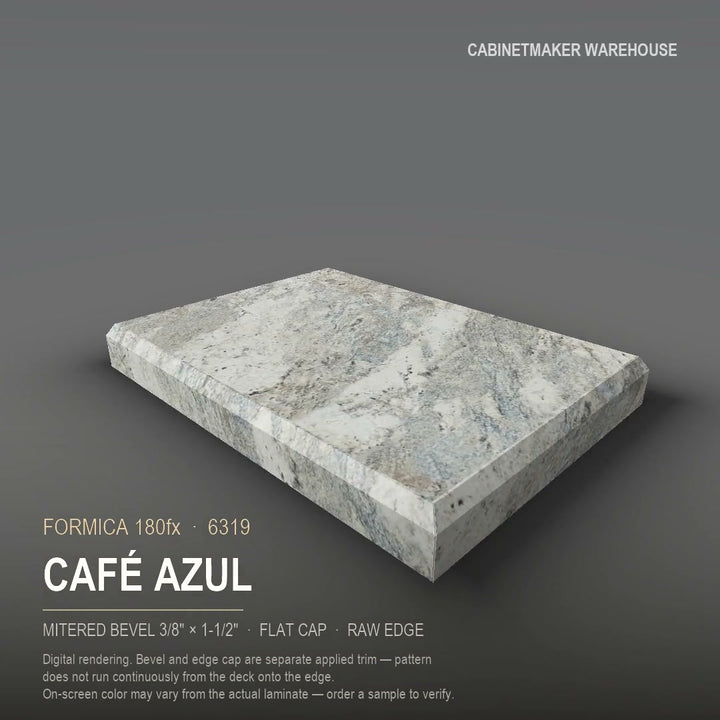 Formica Café Azul 6319 laminate on a countertop with a mitered bevel edge
