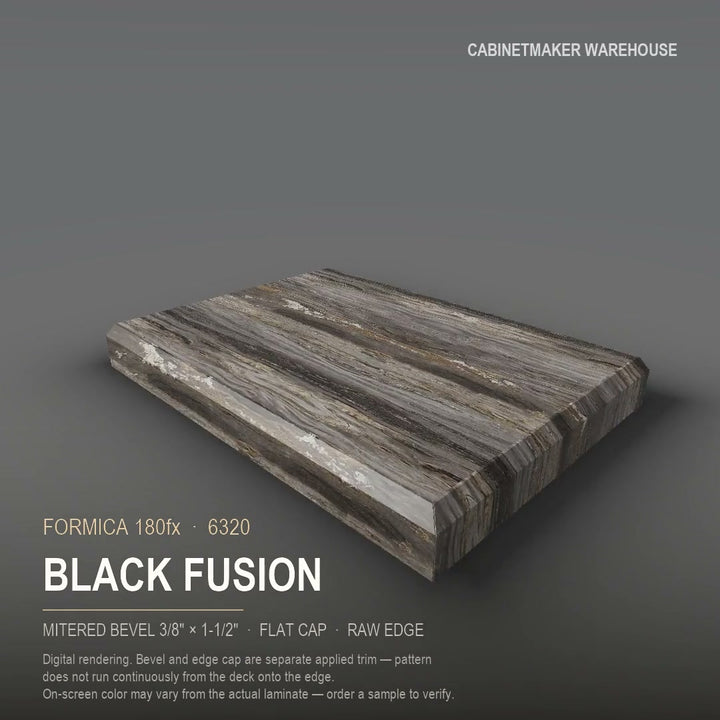 Formica Black Fusion 6320 laminate on a countertop with a mitered bevel edge