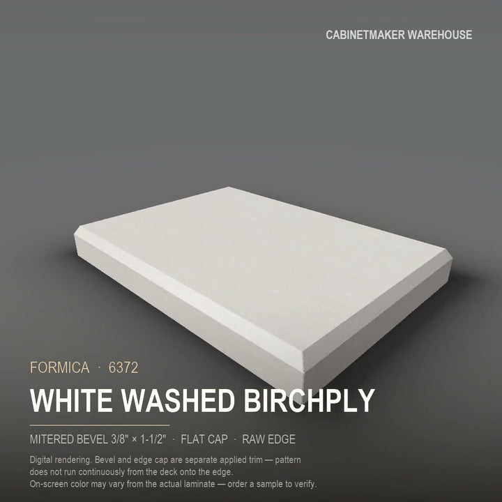 Formica White Washed Birchply 6372 laminate on a countertop with a mitered bevel edge