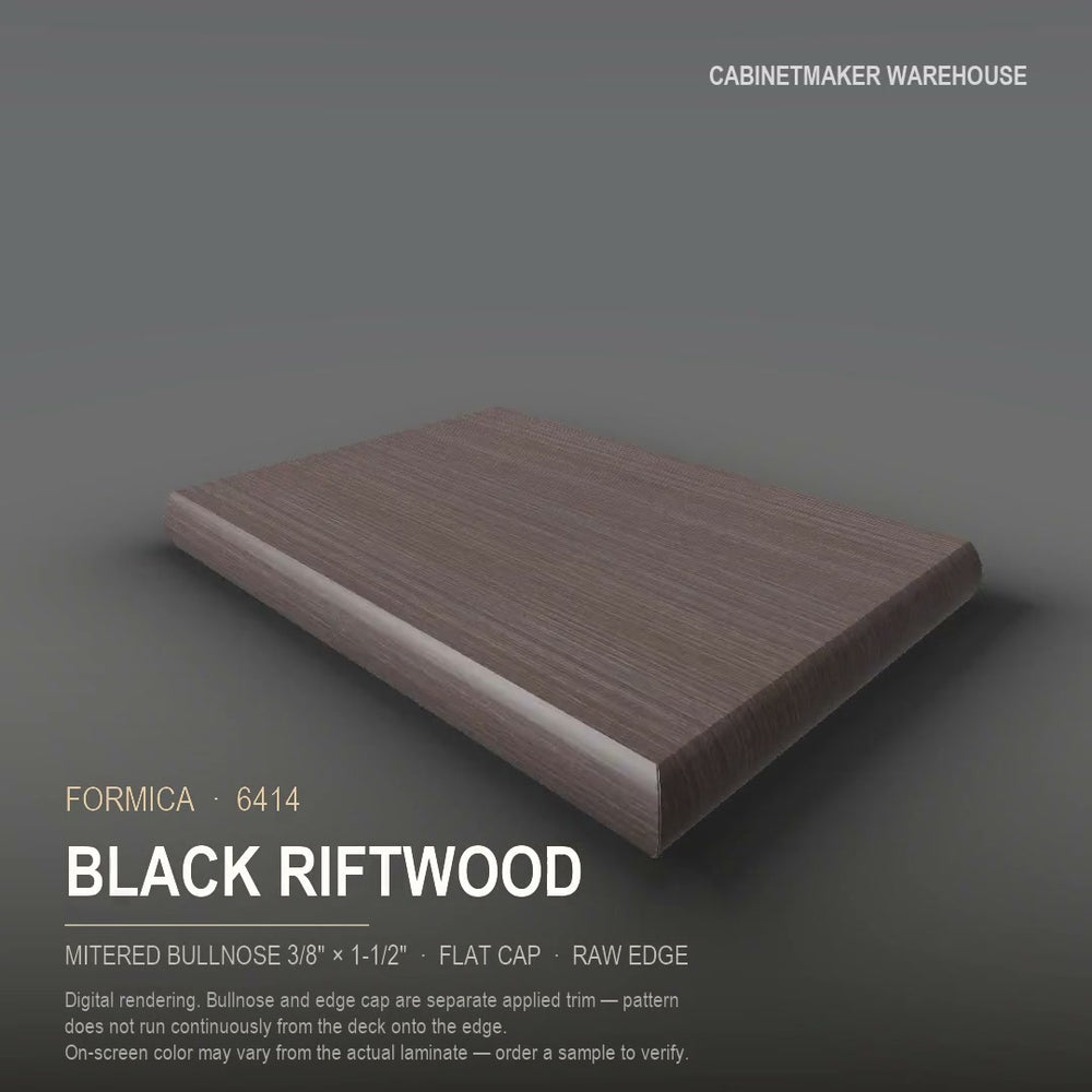 Formica Black Riftwood 6414 laminate on a countertop with a mitered bullnose edge