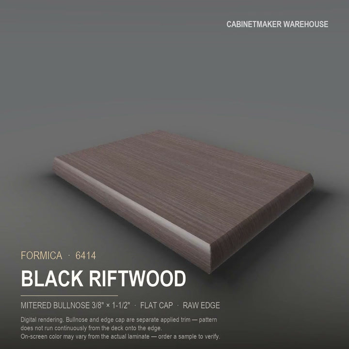 Formica Black Riftwood 6414 laminate on a countertop with a mitered bullnose edge