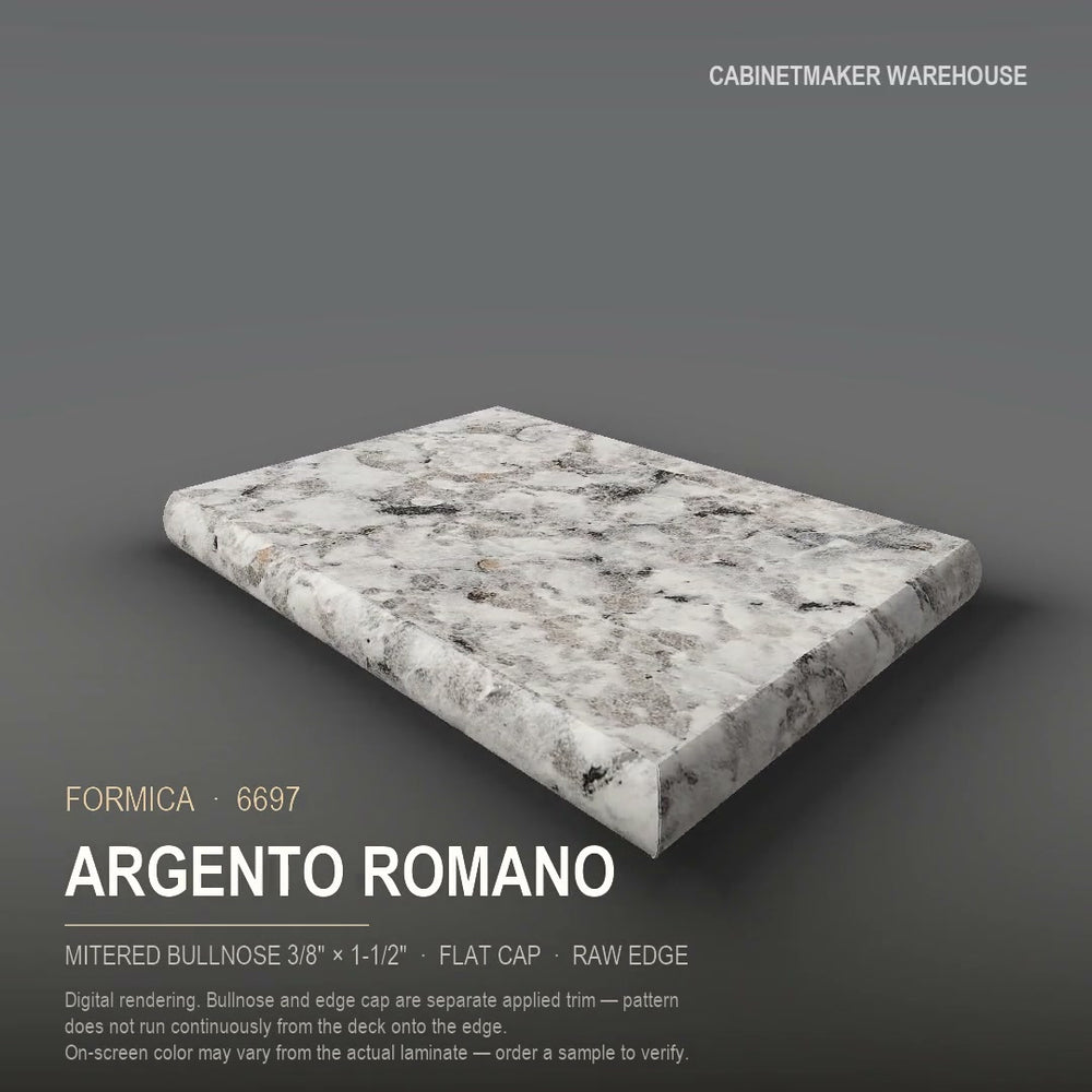 Formica Argento Romano 6697 laminate on a countertop with a mitered bullnose edge