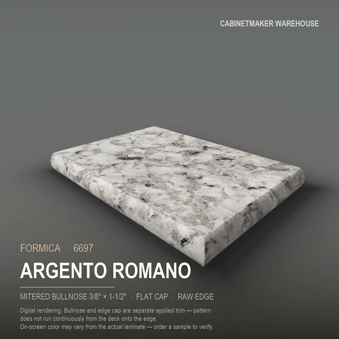 Formica Argento Romano 6697 laminate on a countertop with a mitered bullnose edge