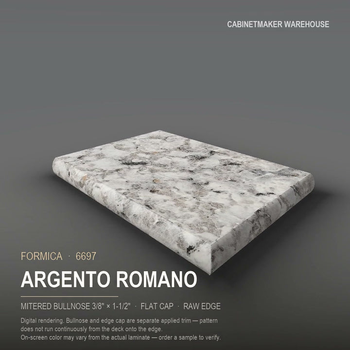 Formica Argento Romano 6697 laminate on a countertop with a mitered bullnose edge