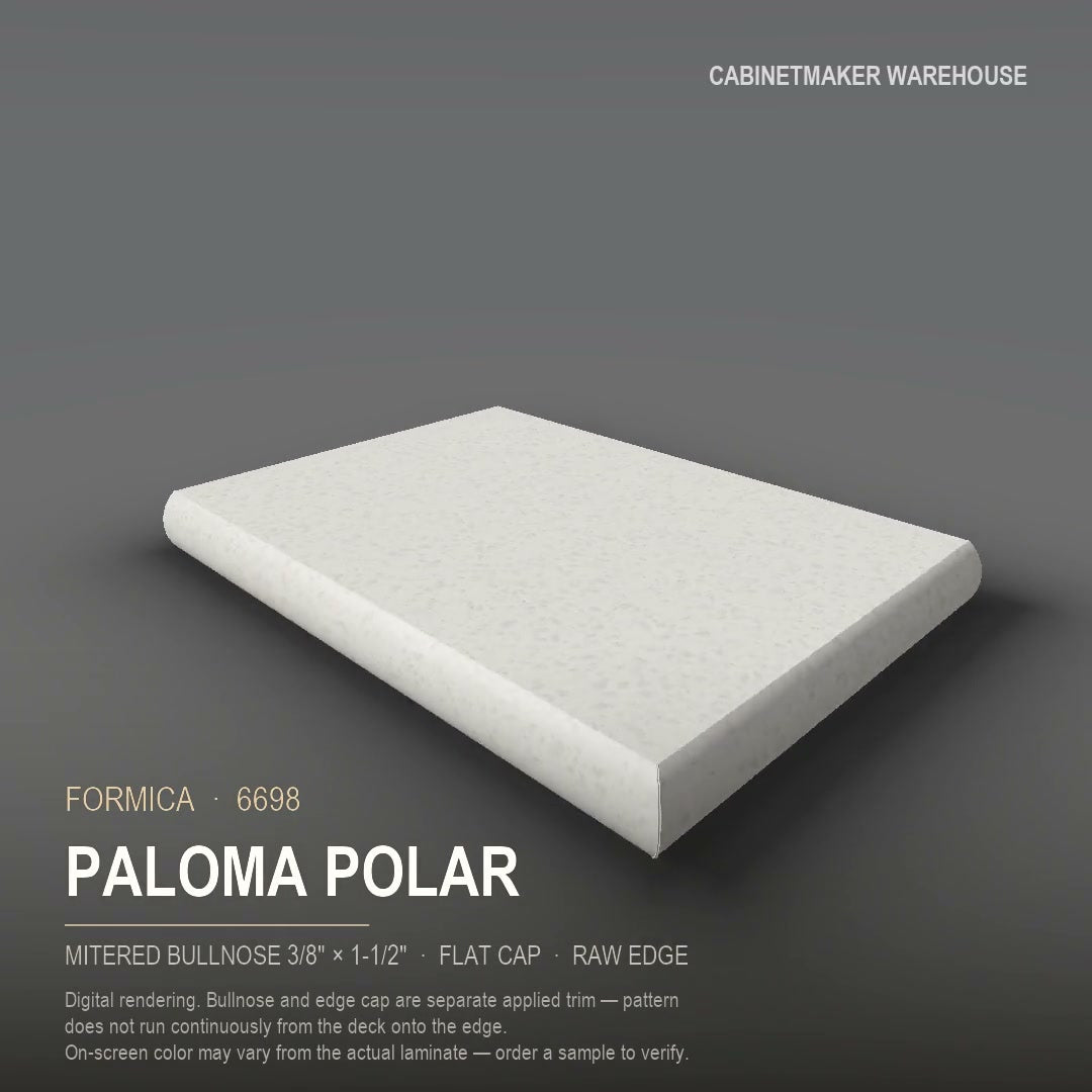 Formica Paloma Polar 6698 laminate on a countertop with a mitered bullnose edge