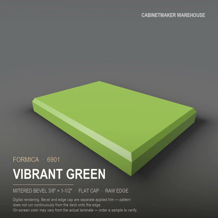 Formica Vibrant Green 6901 laminate on a countertop with a mitered bevel edge