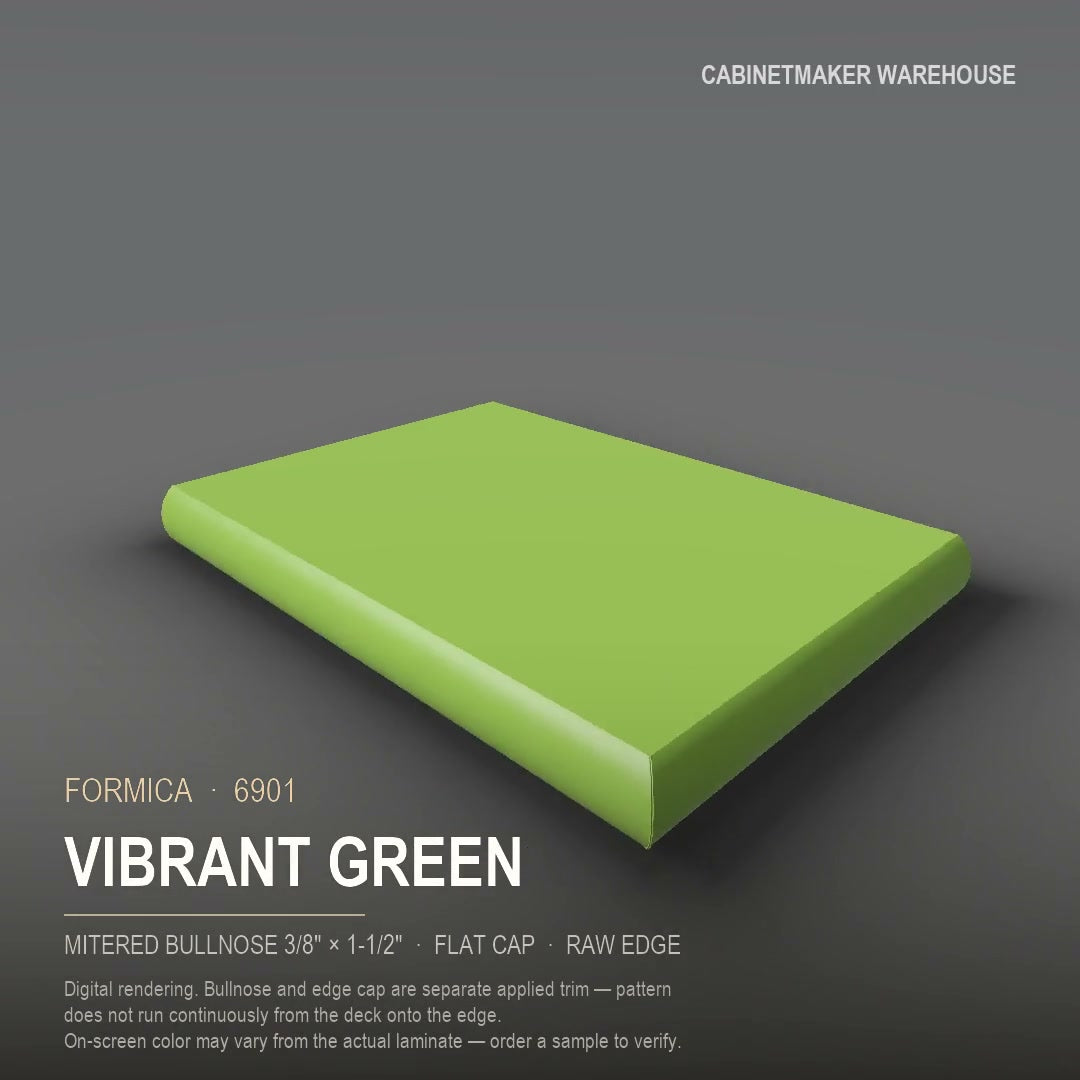 Formica Vibrant Green 6901 laminate on a countertop with a mitered bullnose edge
