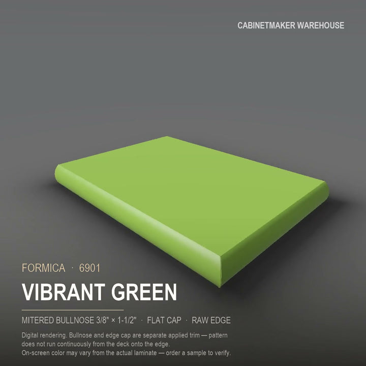 Formica Vibrant Green 6901 laminate on a countertop with a mitered bullnose edge