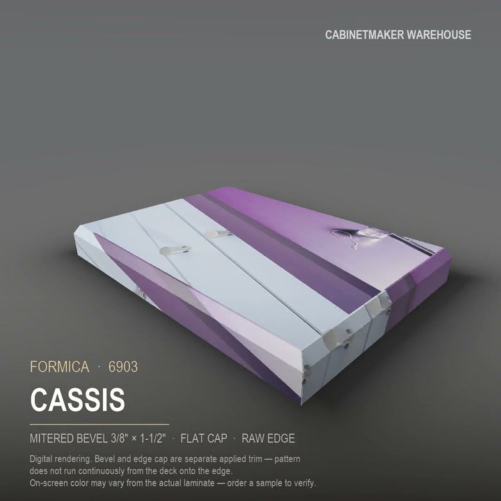 Formica Cassis 6903 laminate on a countertop with a mitered bevel edge
