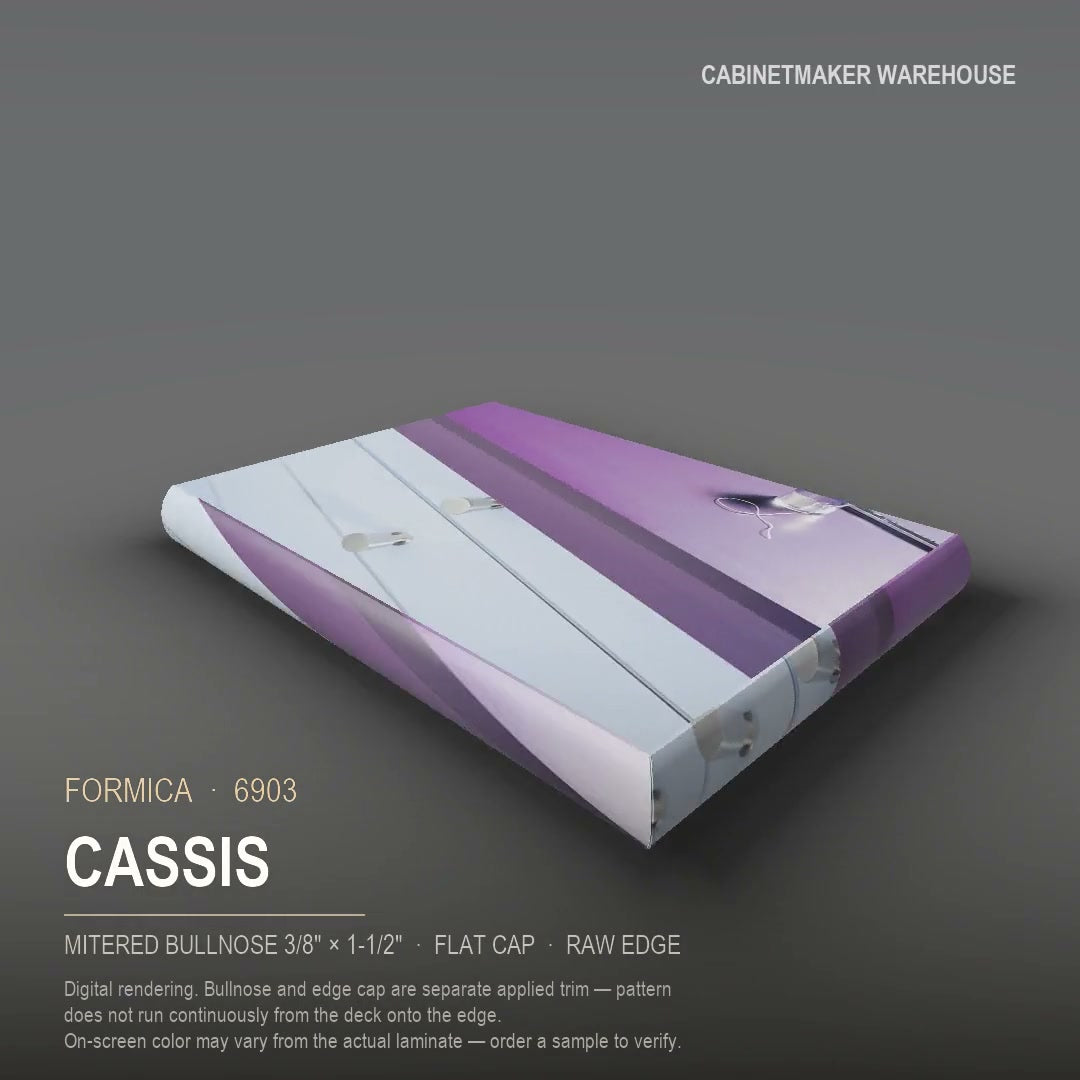 Formica Cassis 6903 laminate on a countertop with a mitered bullnose edge