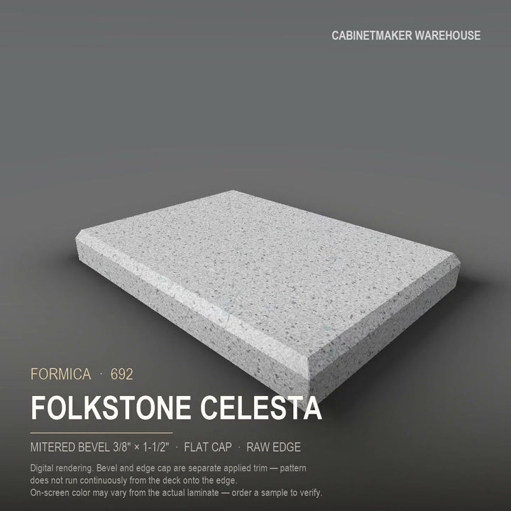 Formica Folkstone Celesta 692 laminate on a countertop with a mitered bevel edge