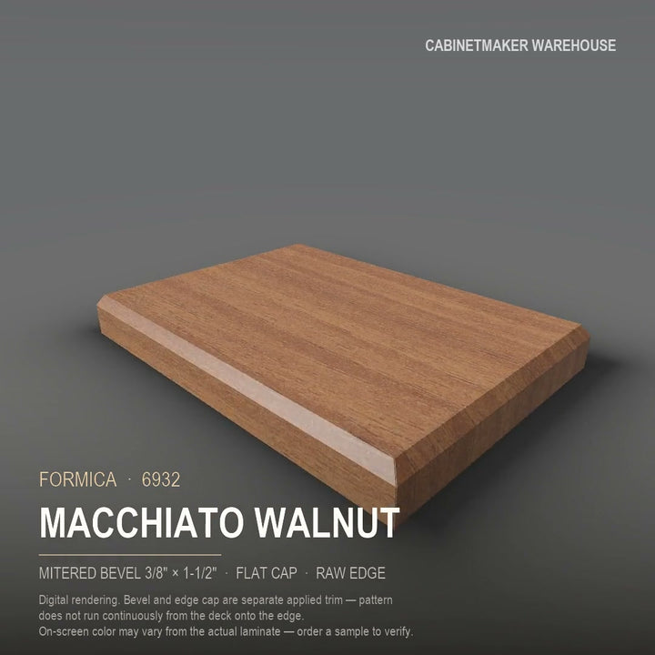 Formica Macchiato Walnut 6932 laminate on a countertop with a mitered bevel edge