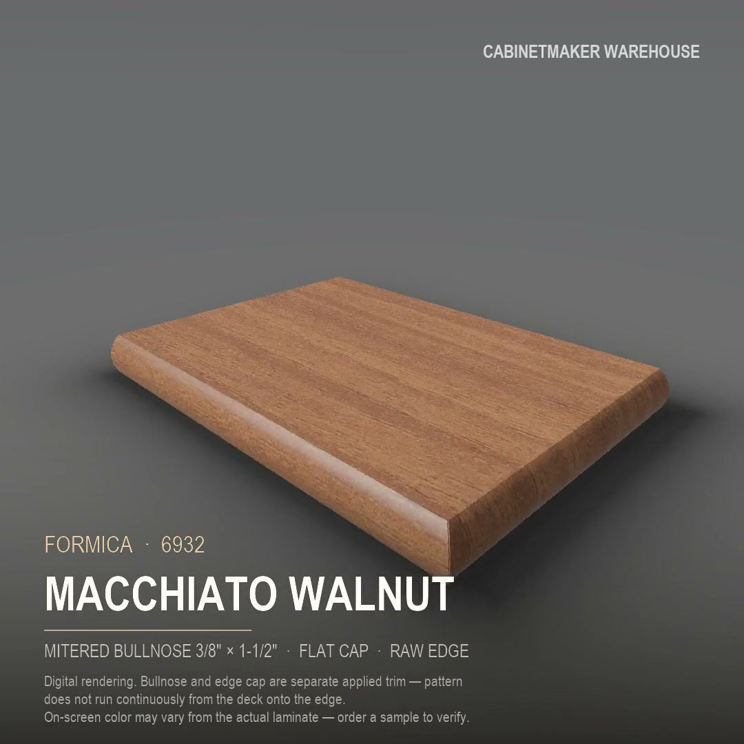 Formica Macchiato Walnut 6932 laminate on a countertop with a mitered bullnose edge