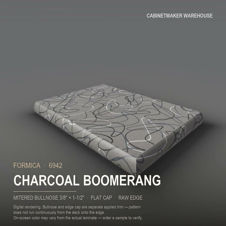 Formica Charcoal Boomerang 6942 laminate on a countertop with a mitered bullnose edge