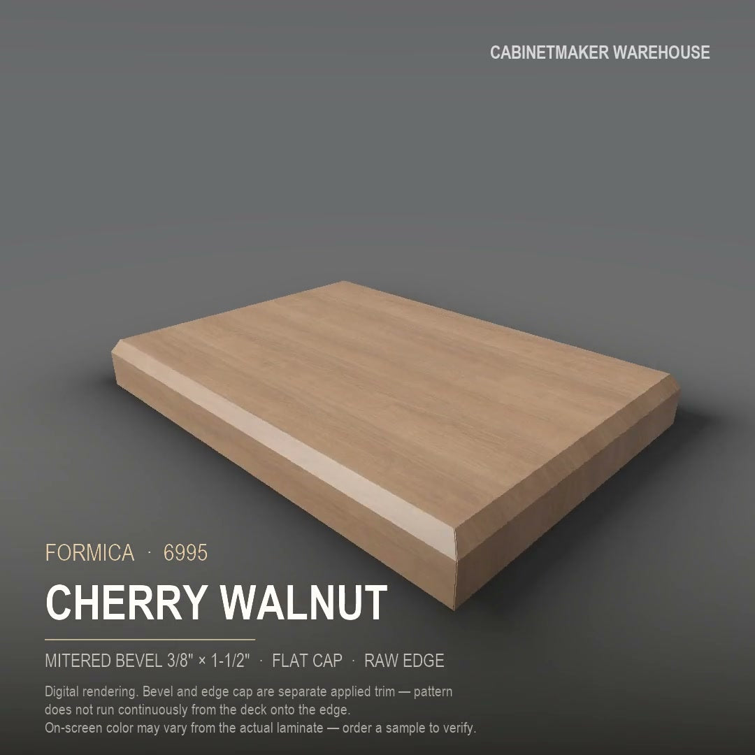 Formica Cherry Walnut 6995 laminate on a countertop with a mitered bevel edge