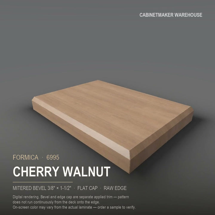 Formica Cherry Walnut 6995 laminate on a countertop with a mitered bevel edge