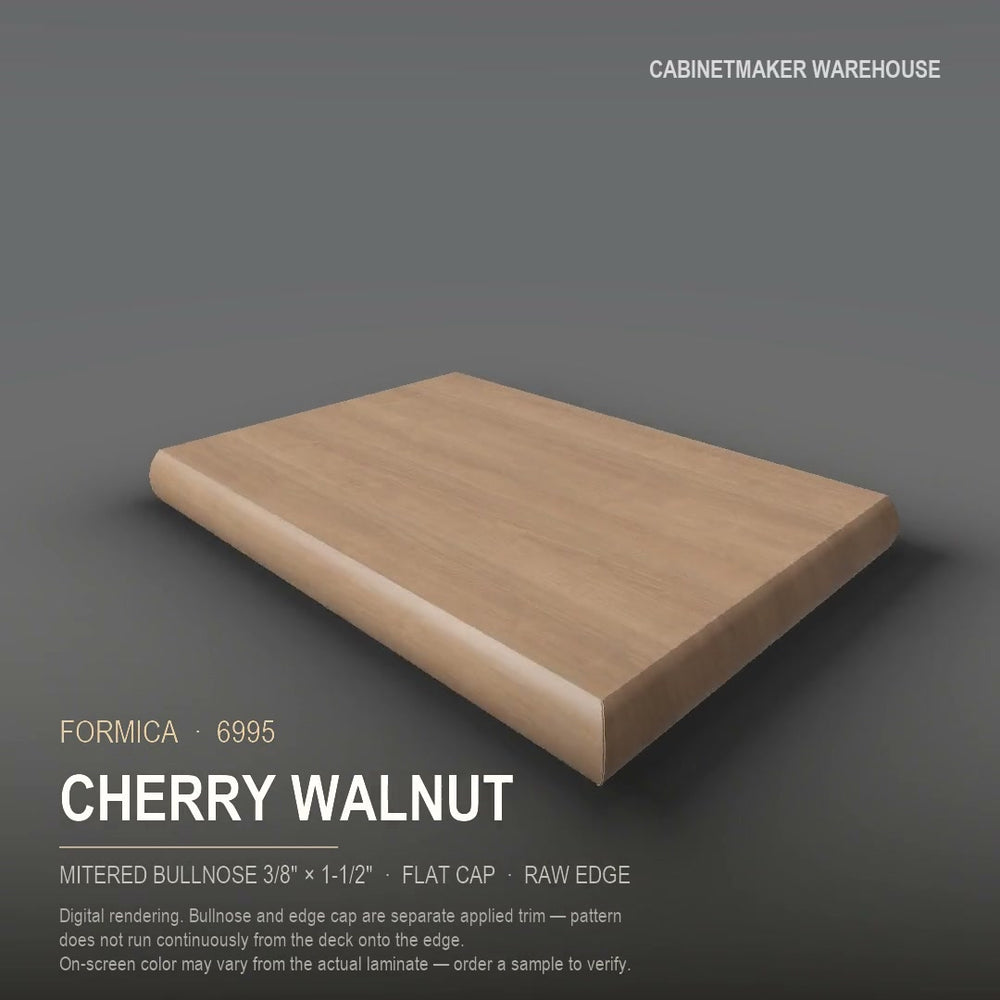 Formica Cherry Walnut 6995 laminate on a countertop with a mitered bullnose edge