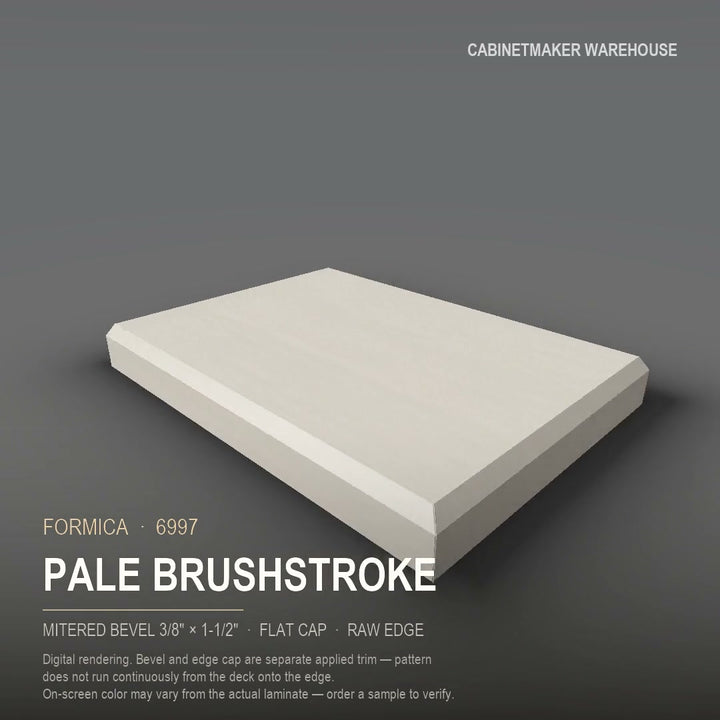 Formica Pale Brushstroke 6997 laminate on a countertop with a mitered bevel edge