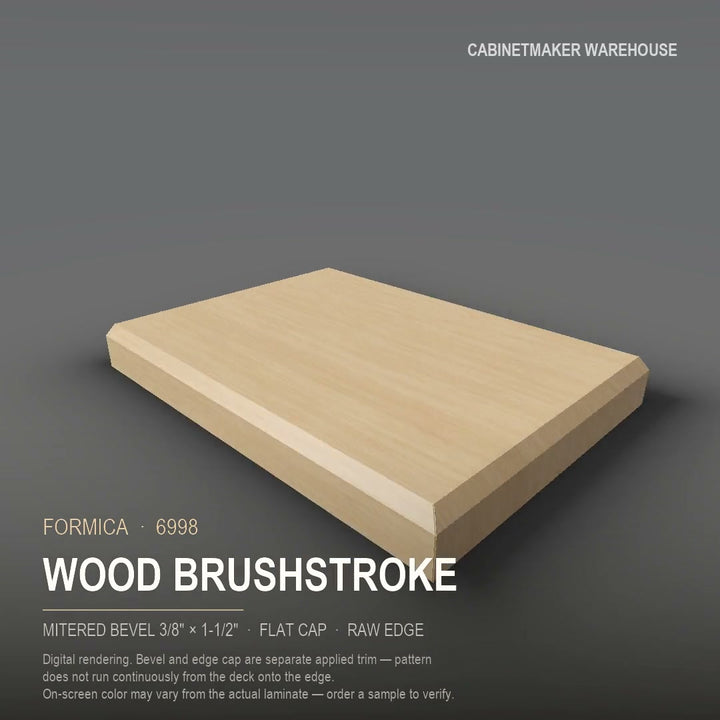 Formica Wood Brushstroke 6998 laminate on a countertop with a mitered bevel edge