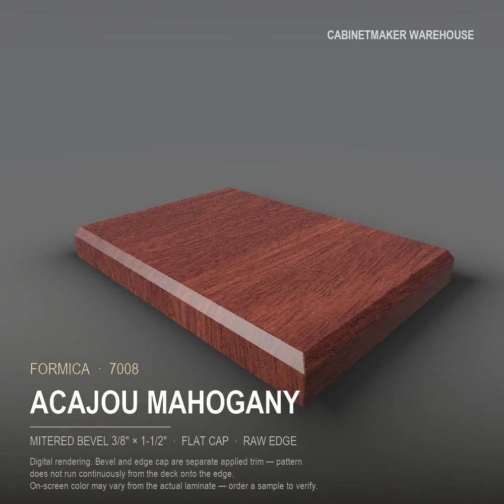 Formica Acajou Mahogany 7008 laminate on a countertop with a mitered bevel edge