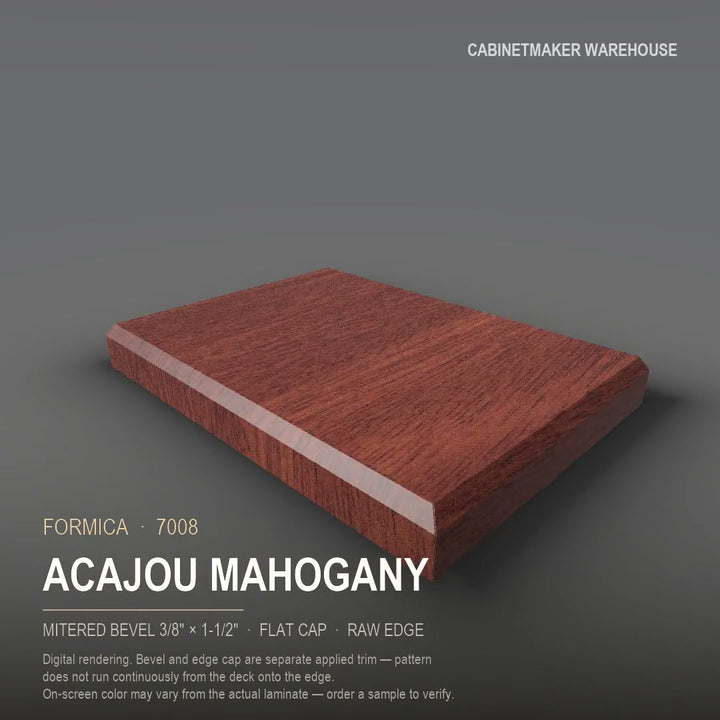 Formica Acajou Mahogany 7008 laminate on a countertop with a mitered bevel edge