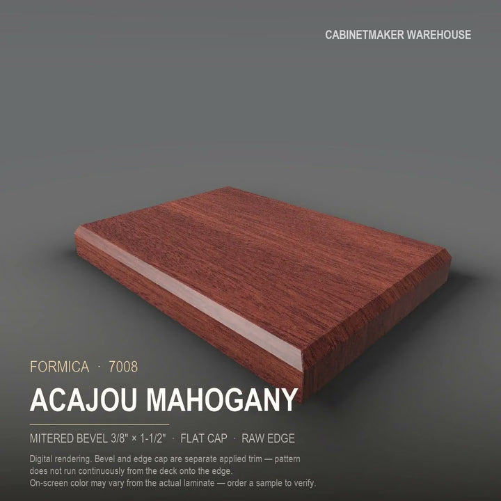 Formica Acajou Mahogany 7008 laminate on a countertop with a mitered bevel edge
