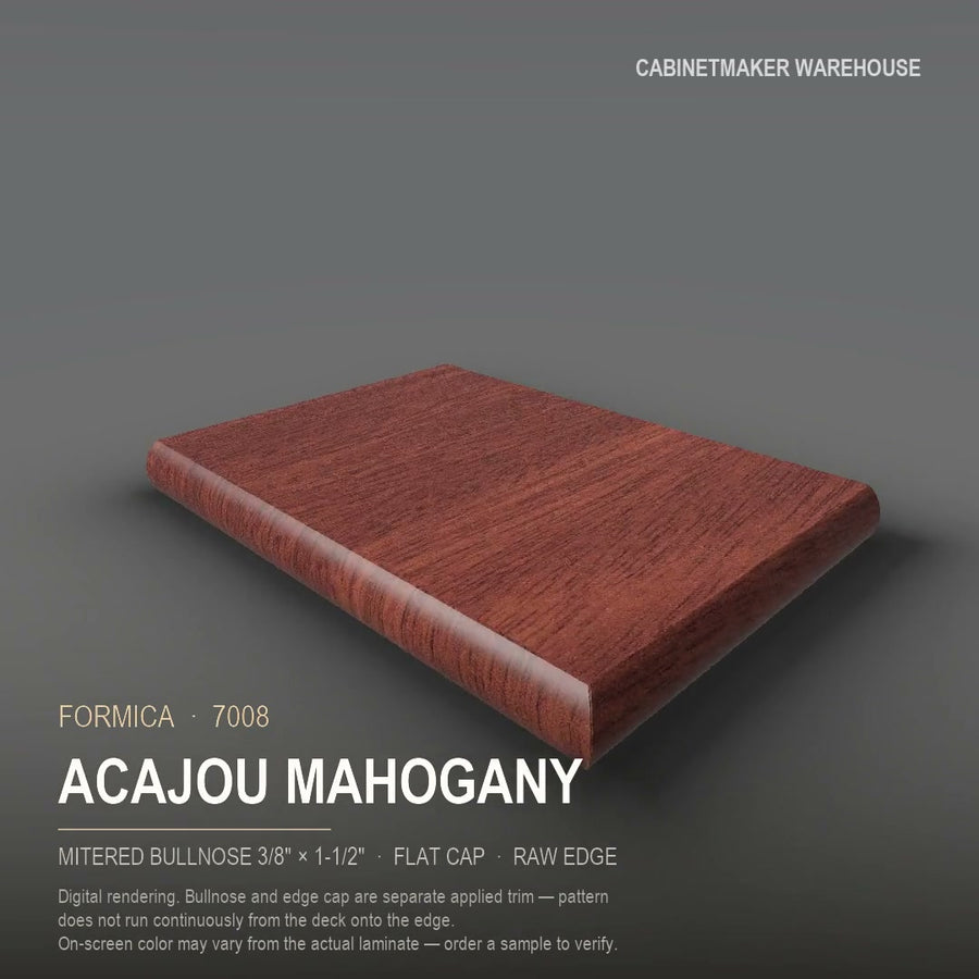 Formica Acajou Mahogany 7008 laminate on a countertop with a mitered bullnose edge