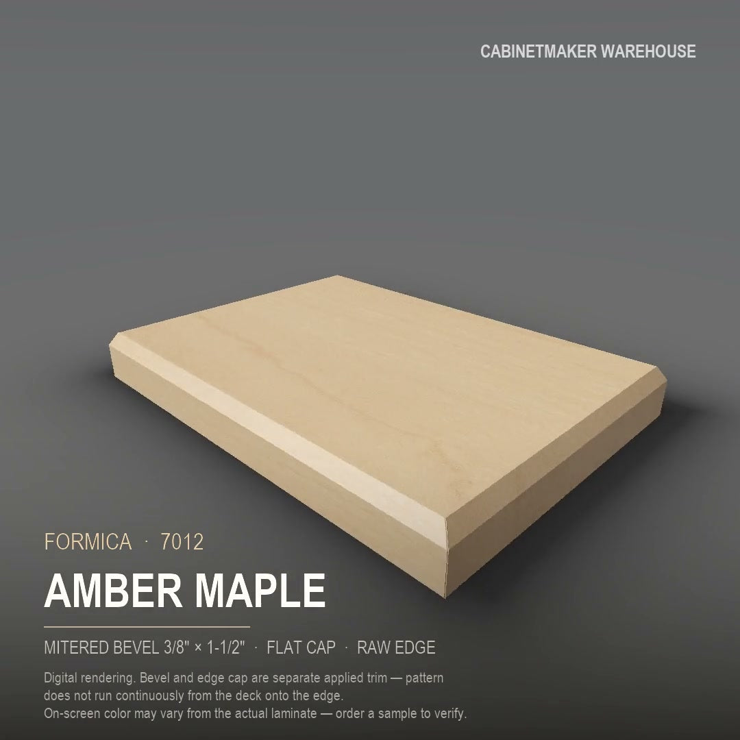 Formica Amber Maple 7012 laminate on a countertop with a mitered bevel edge