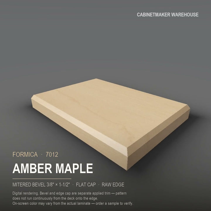 Formica Amber Maple 7012 laminate on a countertop with a mitered bevel edge