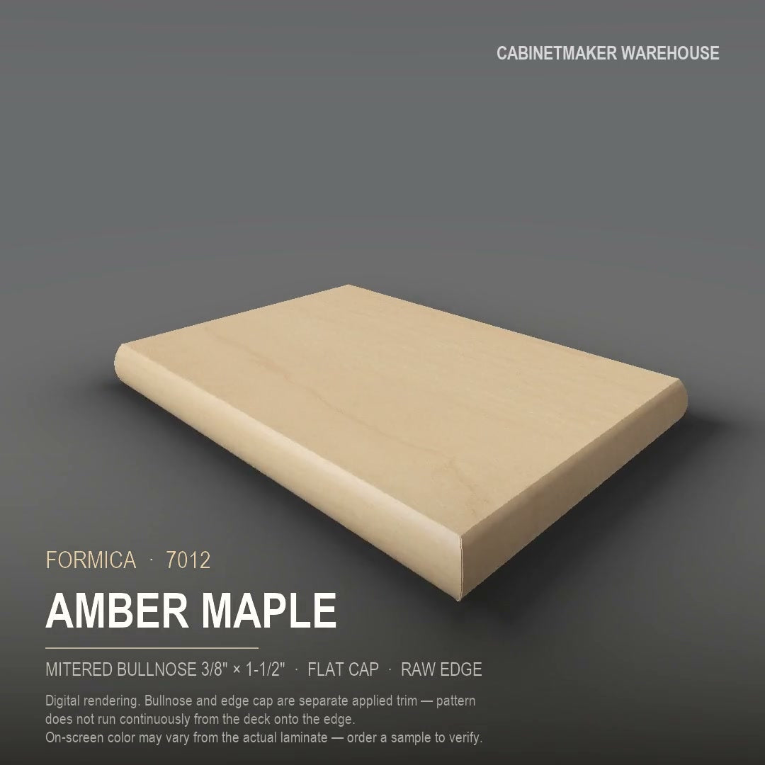 Formica Amber Maple 7012 laminate on a countertop with a mitered bullnose edge